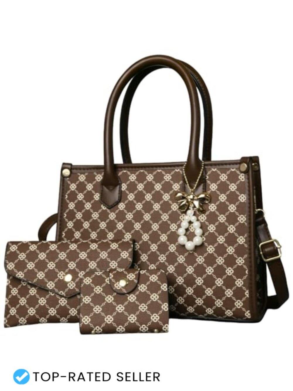 Faux Leather Satchel Shoulder Tote Crossbody Bag 3-Piece Set Adjustable Strap